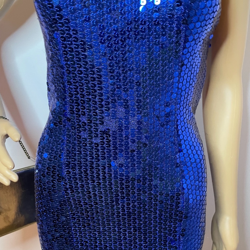 💕Host Pick!!! Vintage blue sequin mock neck back sheath dress! - Picture 7 of 11